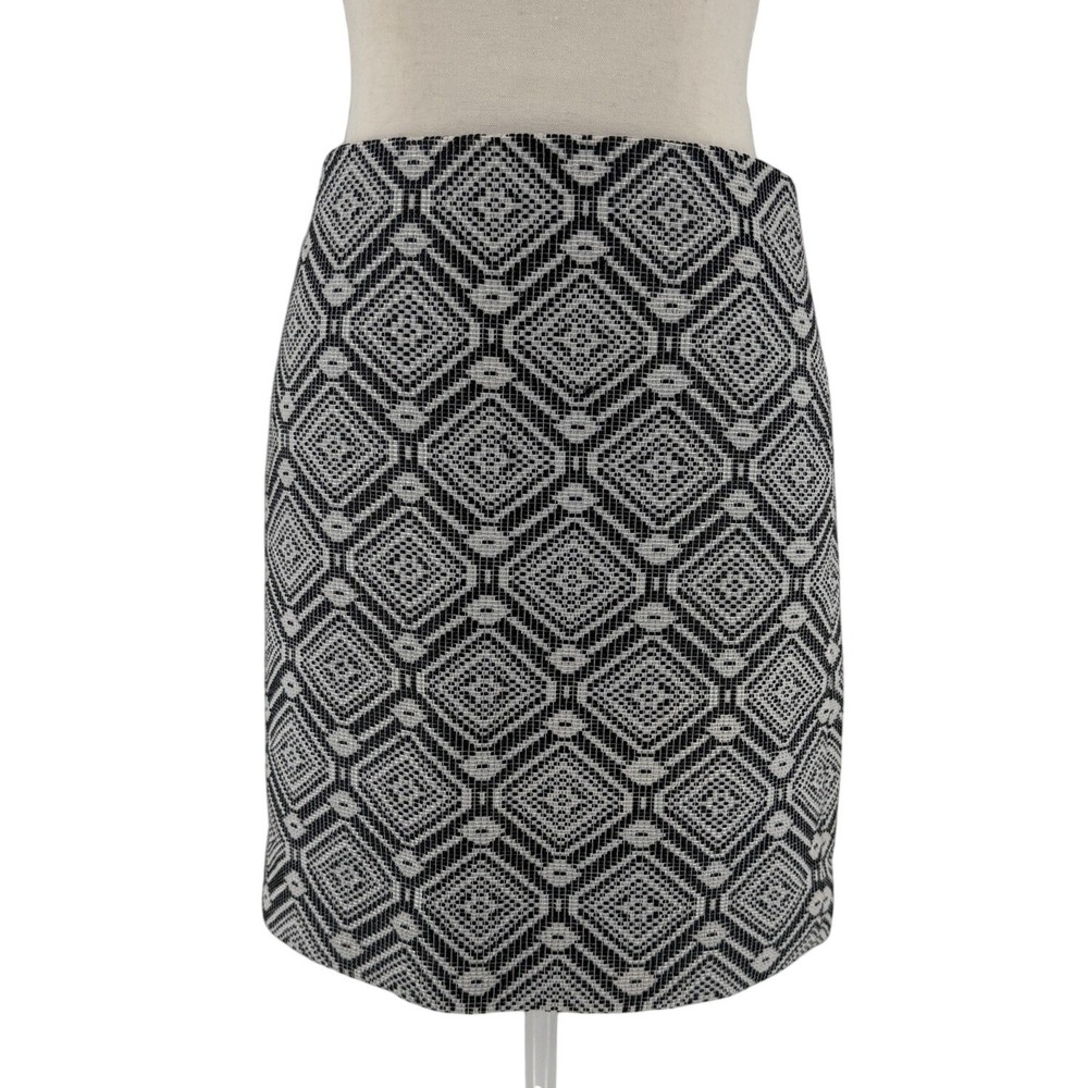 JCrew Mini Skirt 00 Black White Geometric Woven Diamond Jacquard Preppy Mod Chic